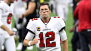 Tom Brady biting his lip. 