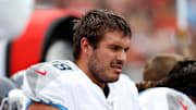 Tennessee Titans tackle Jack Conklin on the sideline against the Cleveland Browns