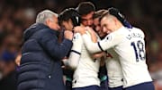 Tottenham celebrating during their 2-0 win against Manchester City