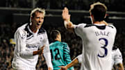Peter Crouch et Gareth Bale lors de leur période commune à Tottenham. 