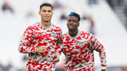 Cristiano Ronaldo et Paul Pogba à l'entrainment avec Manchester United cette saison en Premier League 