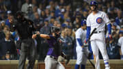 Kris Bryant at bat against the Rockies in the 2018 NL Wild Card game