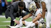Alonso was slow to get up after getting injured during the loss to the Vikings.