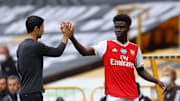 Bukayo Saka mencetak satu gol kala Arsenal mengatasi perlawanan Wolves dengan skor 2-0