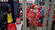 Santa Claus arrives for the World Series, a totally normal thing.