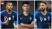 Kylian Mbappé, Houssem Aouar, Olivier Giroud. 
