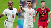 Raheem Sterling, Aymeric Laporte et Eden Hazard.