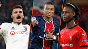 Houssem Aouar, Kylian Mbappé et Eduardo Camavinga. 