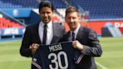 Nasser al-Khelaïfi et Lionel Messi.