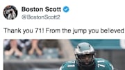 Boston Scott's farewell message to Jason Peters all but shows that a return to the Eagles is highly improbable.