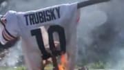 A Chicago Bears fan burned a Mitchell Trubisky jersey after the team acquired Nick Foles. 