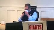 New York Giants GM Dave Gettleman put on a mask while appearing on camera.