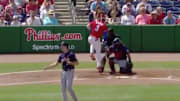 Philadelphia Phillies OF Bryce Harper injures foot after getting hit by pitch.