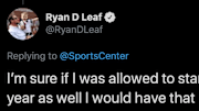 Ryan Leaf takes a shot at himself regarding Peyton Manning's interceptions record.