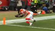 Dan Sorenson hits Rashard Higgins with his helmet, causing a fumble
