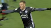 Jamie Vardy celebrates after scoring a goal for Leicester City against Manchester City