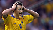 Swedish forward Zlatan Ibrahimovic react