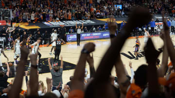 Suns fans cheer from the stands during the 2021 NBA Finals at Phoenix Suns Arena on July17, 2021.