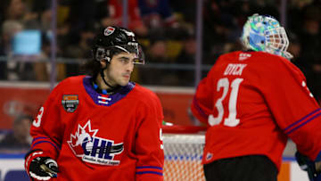 KITCHENER, ONTARIO - MARCH 23: Matthew Savoie #93 of Team Red skates against Team White in the 2022 CHL/NHL Top Prospects Game at Kitchener Memorial Auditorium on March 23, 2022 in Kitchener, Ontario. (Photo by Chris Tanouye/Getty Images)