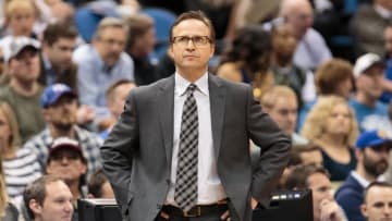 Apr 15, 2015; Minneapolis, MN, USA; Oklahoma City Thunder head coach Scott Brooks stands on the sidelines in the first quarter against the Minnesota Timberwolves at Target Center. Mandatory Credit: Brad Rempel-USA TODAY Sports