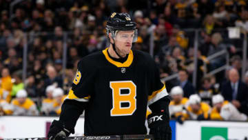 BOSTON, MA - DECEMBER 21: Charlie Coyle #13 of the Boston Bruins skates against the Nashville Predators at TD Garden on December 21, 2019 in Boston, Massachusetts. The Predators won 4-3 in overtime. (Photo by Rich Gagnon/Getty Images)