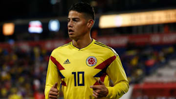 HARRISON, NJ - OCTOBER 16: James Rodríguez #10 of Colombia jogs to the corner against Costa Rica during their match at Red Bull Arena on October 16, 2018 in Harrison, New Jersey. (Photo by Jeff Zelevansky/Getty Images)