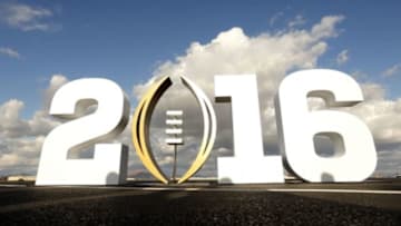 Jan 8, 2016; Phoenix, AZ, USA; The College Football Playoff National Championship logo at the arrival of the Clemson Tigers and Alabama Crimson Tide football teams at Sky Harbor International Airport for the College Football Playoff National Championship game to be played Monday. Mandatory Credit: Erich Schlegel-USA TODAY Sports