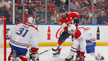 SUNRISE, FL - DECEMBER 29: Jeff Petry #26 drops down to help Goaltender Carey Price #31 of the Montreal Canadiens defend the shot by Vincent Trocheck #21 of the Florida Panthers at the BB&T Center on December 29, 2019 in Sunrise, Florida. (Photo by Joel Auerbach/Getty Images)