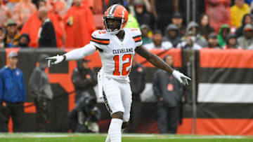 CLEVELAND, OH - SEPTEMBER 9, 2018: Wide receiver Josh Gordon #12 of the Cleveland Browns gestures toward the sideline in the first quarter of a game against the Pittsburgh Steelers on September 9, 2018 at FirstEnergy Stadium in Cleveland, Ohio. The game ended in a tie 21-21. (Photo by: 2018 Nick Cammett/Diamond Images/Getty Images)