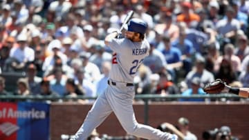 SAN FRANCISCO, CA - MAY 17: Clayton Kershaw #22 of the Los Angeles Dodgers bats against the San Francisco Giants at AT&T Park on May 17, 2017 in San Francisco, California. (Photo by Ezra Shaw/Getty Images)