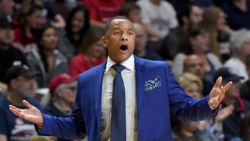 LAS VEGAS, NV - MARCH 04: Head coach Damon Stoudamire of the Pacific Tigers reacts during a quarterfinal game of the West Coast Conference Basketball Tournament against the Gonzaga Bulldogs at the Orleans Arena on March 4, 2017 in Las Vegas, Nevada. Gonzaga won 82-50. (Photo by Ethan Miller/Getty Images)