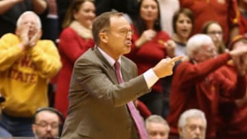 Jan 18, 2016; Ames, IA, USA; Oklahoma Sooners head coach Lon Kruger signals to his team during their game against the Iowa State Cyclones at James H. Hilton Coliseum. The Cyclones beat the Sooners 82-77. Mandatory Credit: Reese Strickland-USA TODAY Sports