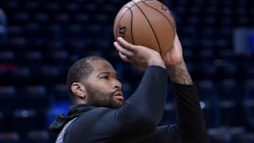 SAN FRANCISCO, CALIFORNIA - FEBRUARY 08: Injured Los Angeles Lakers DeMarcus Cousins #15 works out shooting prior to the start of an NBA basketball game against the Golden State Warriors at Chase Center on February 08, 2020 in San Francisco, California. NOTE TO USER: User expressly acknowledges and agrees that, by downloading and or using this photograph, User is consenting to the terms and conditions of the Getty Images License Agreement. (Photo by Thearon W. Henderson/Getty Images)