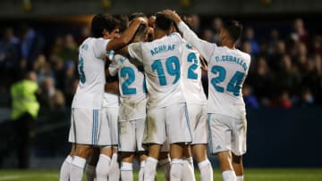 FUENLABRADA, SPAIN - OCTOBER 26: Players of Real Madrid celebrate their team's second goal during the Copa del Rey round of 32 first leg match between Fuenlabrada and Real Madrid CF at Estadio Fernando Torres on October 26, 2017 in Fuenlabrada, near Madrid, Spain. (Photo by Angel Martinez/Real Madrid via Getty Images)
