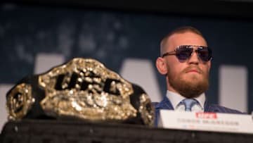 NEW YORK, NY - SEPTEMBER 27: UFC featherweight champion Conor McGregor of Ireland interacts with the media and fans during the UFC 205 press event at Madison Square Garden on September 27, 2016 in New York City. (Photo by Jeff Bottari/Zuffa LLC/Zuffa LLC via Getty Images)