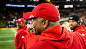 Nebraska interim head coach Mickey Joseph celebrates