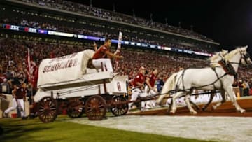Sep 13, 2014; Norman, OK, USA; The Oklahoma Sooners sooner schooner during the game against the Tennessee Volunteers at Gaylord Family - Oklahoma Memorial Stadium. Mandatory Credit: Kevin Jairaj-USA TODAY Sports