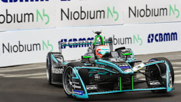 ROME, ITALY - APRIL 14: In this handout provided by FIA Formula E, Nelson Piquet Jr. (BRA), Panasonic Jaguar Racing, Jaguar I-Type II. during the Rome ePrix, Round 7 of the 2017/18 FIA Formula E Series at Circuito Cittadino Dell'EUR on April 14, 2018 in Rome, Italy. (Photo by Malcolm Griffiths/FIA Formula E via Getty Images)