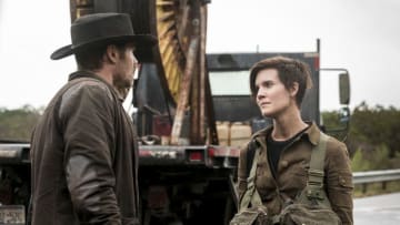 Garret Dillahunt as John, Maggie Grace as Althea - Fear the Walking Dead _ Season 4, Episode 3 - Photo Credit: Richard Foreman, Jr/AMC