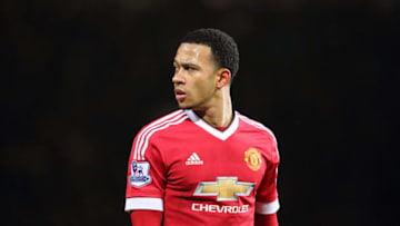 MANCHESTER, ENGLAND - MARCH 02: Memphis Depay of Manchester United during the Barclays Premier League match between Manchester United and Watford at Old Trafford on March 02, 2016 in Manchester, England. (Photo by Matthew Ashton - AMA/Getty Images)