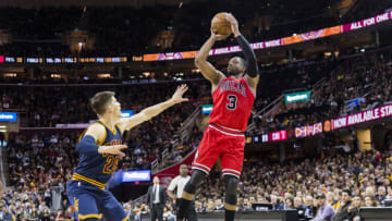 CLEVELAND, OH - FEBRUARY 25: Kyle Korver #26 of the Cleveland Cavaliers puts pressure on Dwyane Wade #3 of the Chicago Bulls during the second half at Quicken Loans Arena on February 25, 2017 in Cleveland, Ohio. The Bulls defeated the Cavaliers 117-99. NOTE TO USER: User expressly acknowledges and agrees that, by downloading and/or using this photograph, user is consenting to the terms and conditions of the Getty Images License Agreement. (Photo by Jason Miller/Getty Images)
