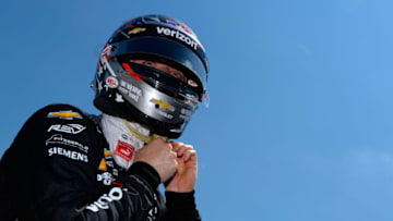 FORT WORTH, TX - JUNE 08: Josef Newgarden, driver of the #1 Verizon Team Penske Chevrolet, stands on the grid during the US Concrete Qualifying Day for the Verizon IndyCar Series DXC Technology 600 at Texas Motor Speedway on June 8, 2018 in Fort Worth, Texas. (Photo by Robert Laberge/Getty Images)