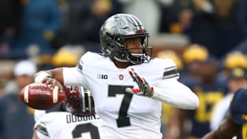 ANN ARBOR, MI - NOVEMBER 25: Dwayne Haskins #7 of the Ohio State Buckeyes looks to throw a pass in the second half against the Michigan Wolverines on November 25, 2017 at Michigan Stadium in Ann Arbor, Michigan. (Photo by Gregory Shamus/Getty Images)