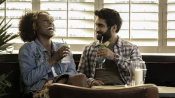 Credit: Issa Rae as Leilani, Kumail Nanjiana as Jibran of "The Lovebirds" from Skip Bolen/NETFLIX.