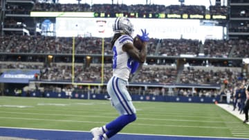 Nov 14, 2021; Arlington, Texas, USA; Dallas Cowboys wide receiver CeeDee Lamb (88) catches a touchdown pass in the second quarter against the Atlanta Falcons at AT&T Stadium. Mandatory Credit: Tim Heitman-USA TODAY Sports