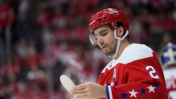 WASHINGTON, DC - APRIL 06: Matt Niskanen #2 of the Washington Capitals in action in the second period against the New York Islanders at Capital One Arena on April 6, 2019 in Washington, DC. (Photo by Patrick McDermott/NHLI via Getty Images)