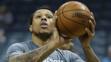 Mar 16, 2016; Memphis, TN, USA; Minnesota Timberwolves center Greg Smith warms up prior to the game against the Memphis Grizzlies at FedExForum. Mandatory Credit: Nelson Chenault-USA TODAY Sports