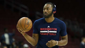 Nov 16, 2016; Philadelphia, PA, USA; Washington Wizards guard John Wall (2) prior to game against the Philadelphia 76ers at Wells Fargo Center. Mandatory Credit: Bill Streicher-USA TODAY Sports