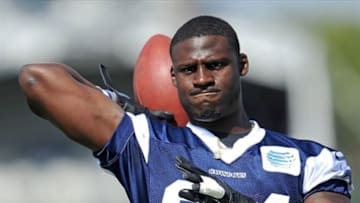 Jul 22, 2013; Oxnard, CA, USA; Dallas Cowboys cornerback Morris Claiborne (24) at training camp at the River Ridge Fields. Mandatory Credit: Jayne Kamin-Oncea-USA TODAY Sports