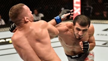 MOSCOW, RUSSIA - SEPTEMBER 15: (R-L) Ramazan Emeev of Russia punches Stefan Sekulic of Serbia in their welterweight bout during the UFC Fight Night event at Olimpiysky Arena on September 15, 2018 in Moscow, Russia. (Photo by Jeff Bottari/Zuffa LLC/Zuffa LLC via Getty Images)